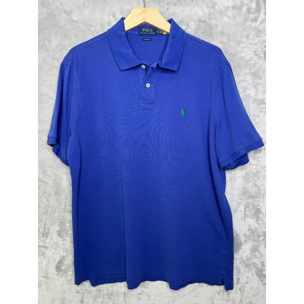 Polo Ralph Lauren Polo Shirt Mens XL Blue Classic Fit Pique Cotton Preppy S/S